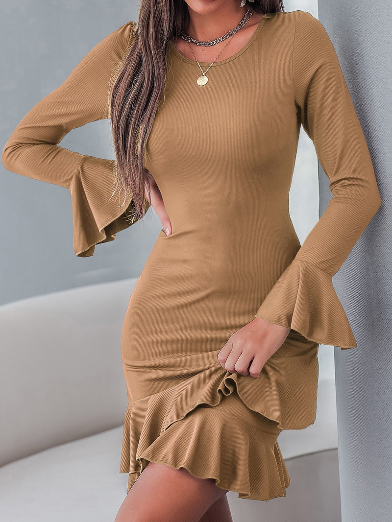 Women's round collar slim dress